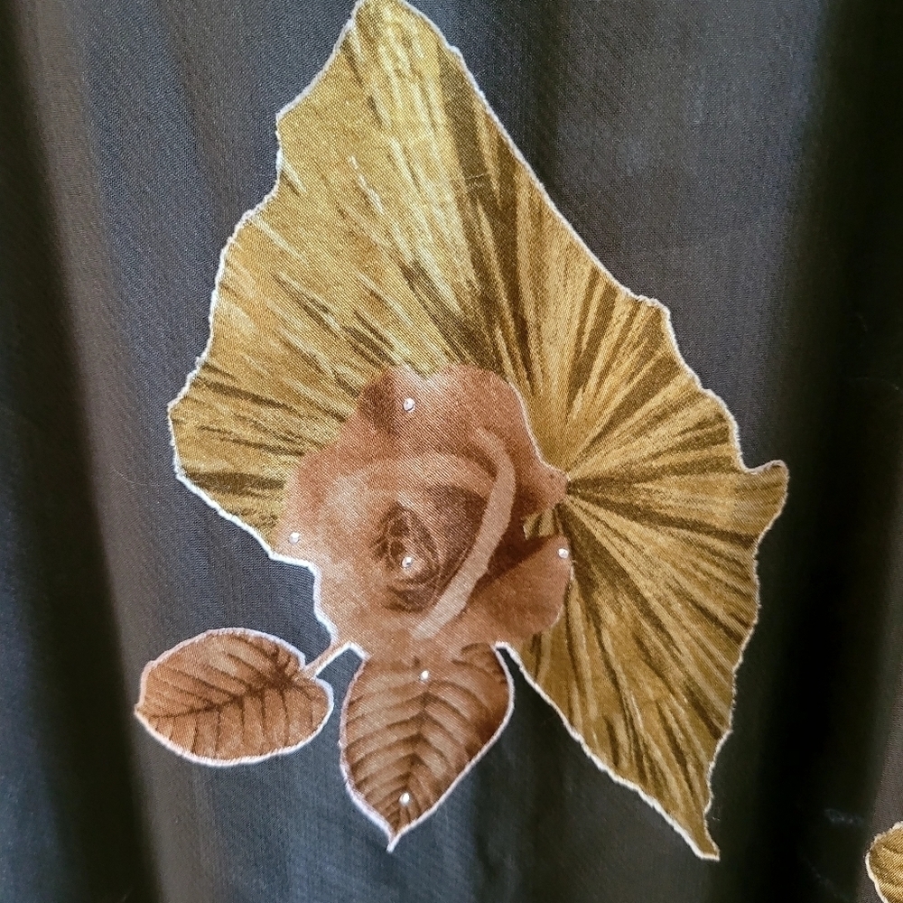 One Size Floral Tropical Black Rhinestone Coverup Kimono Beachy Boho Vacation - Picture 2 of 2